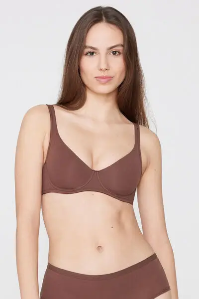 Reggiseno Balconcino in Cotone Organico Paris Donna Marrone miniatura 4