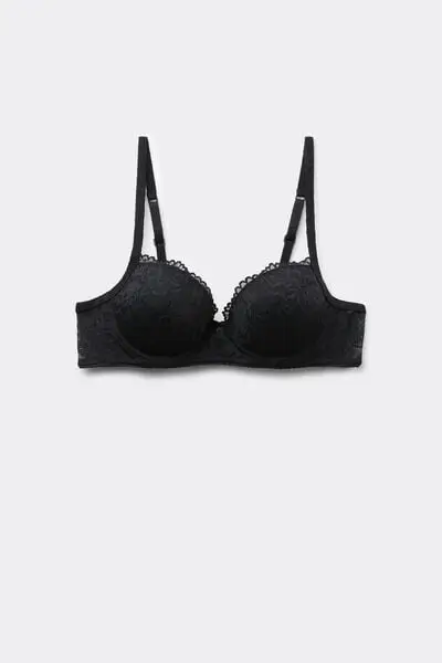 Tezenis Reggiseno Balconcino Leggermente Imbottito Pizzo Riciclato Wien Donna Nero