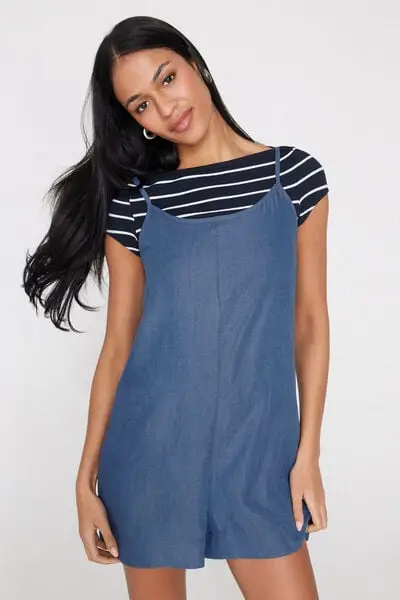 Tezenis Salopette Corta in Tela Denim Donna Blu