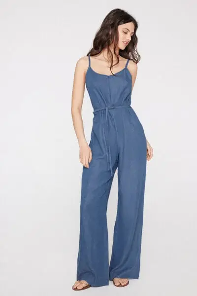 Salopette Lunga in Tela Denim Donna Blu