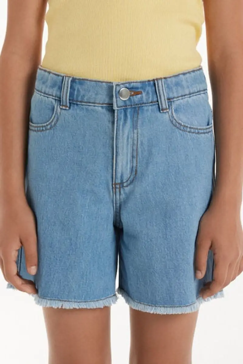 Tezenis Short in Denim Sfrangiati Bambina Azzurro