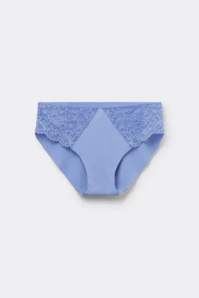 Slip Microfibra Taglio Vivo e Pizzo Donna Blu