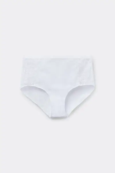 Tezenis Slip Vita Alta Cotone e Pizzo Riciclato Donna Bianco