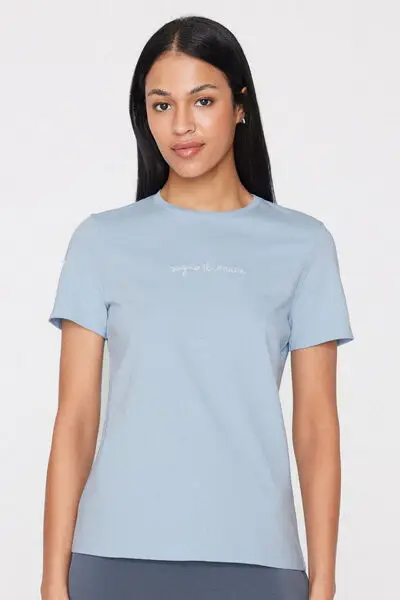 T-Shirt in 100% Cotone con Stampa Donna Azzurro miniatura 4
