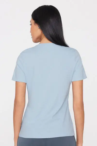 T-Shirt in 100% Cotone con Stampa Donna Azzurro miniatura 5