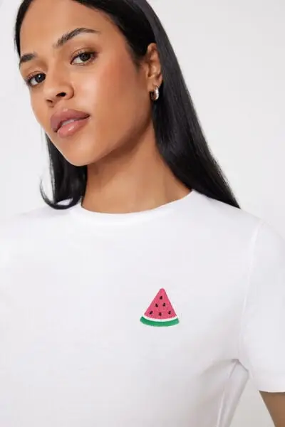 T-Shirt in 100% Cotone con Stampa Donna Bianco miniatura 3