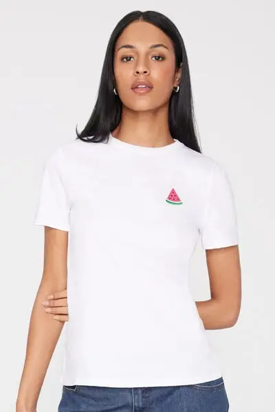 T-Shirt in 100% Cotone con Stampa Donna Bianco miniatura 4