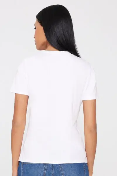 T-Shirt in 100% Cotone con Stampa Donna Bianco miniatura 5