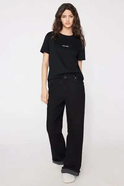 T-Shirt in 100% Cotone con Stampa Donna Nero