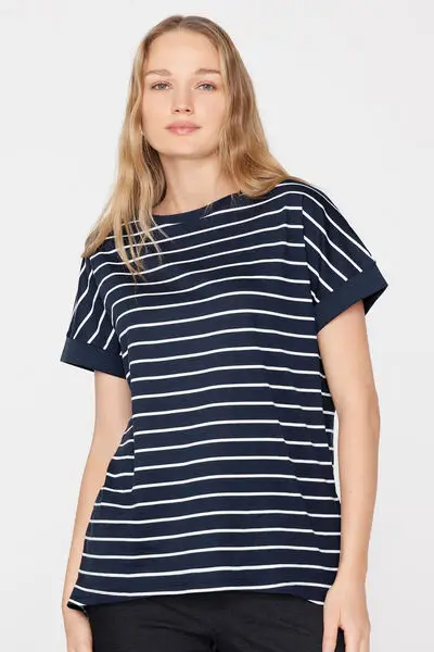 T-Shirt in Cotone con Risvolto Kimono Donna Nero miniatura 4