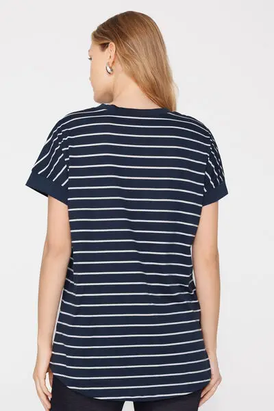 T-Shirt in Cotone con Risvolto Kimono Donna Nero miniatura 5