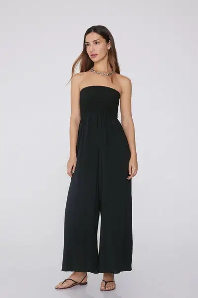 Tezenis Tuta Lunga Fascia Punto Smock Viscosa Donna Nero
