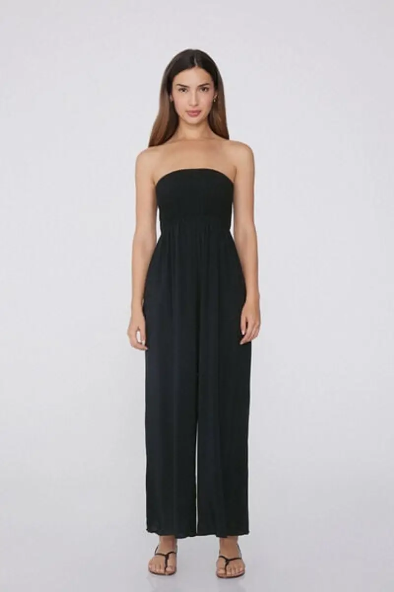 Tezenis Tuta Lunga Fascia Punto Smock Viscosa Donna Nero