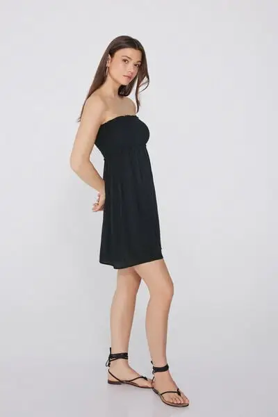 Tezenis Vestito Corto a Fascia Punto Smock Tela Viscosa Donna Nero