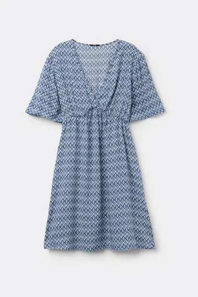 Tezenis Vestito Corto Mezza Manica in Tela Viscosa Donna Blu