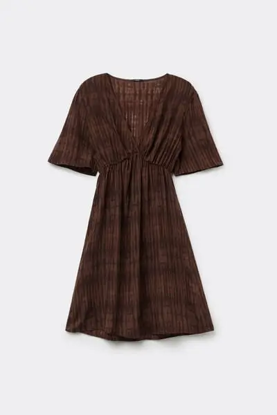 Tezenis Vestito Corto Mezza Manica in Tela Viscosa Donna Marrone