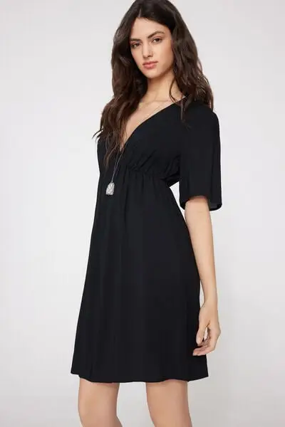 Tezenis Vestito Corto Mezza Manica in Tela Viscosa Donna Nero