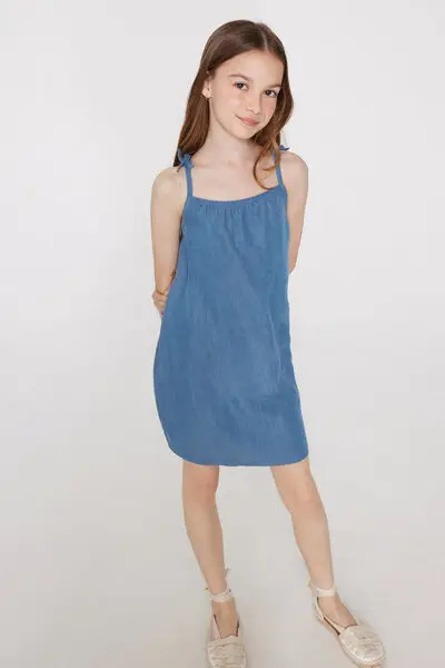 Tezenis Vestito in Tela di Denim Bimba Bambina Blu