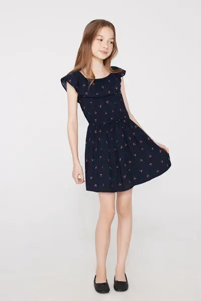 Tezenis Vestito in Tela di Viscosa con Ruches Bambina Blu