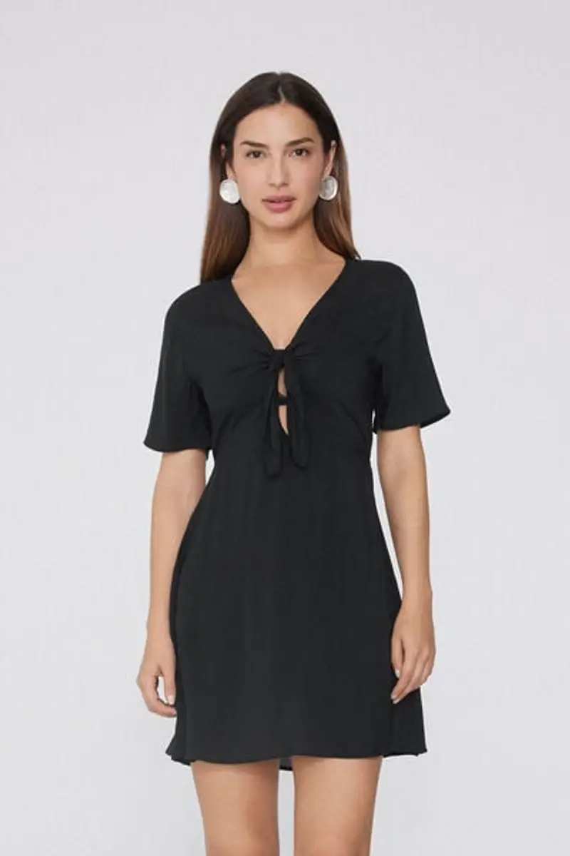 Tezenis Vestito Mezza Manica in Viscosa con Nodo Donna Nero