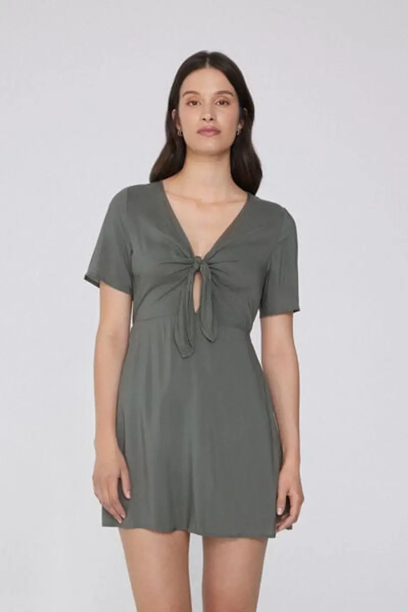 Tezenis Vestito Mezza Manica in Viscosa con Nodo Donna Verde