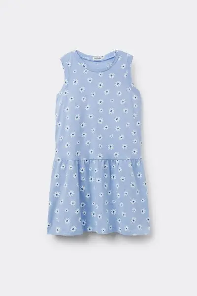 Tezenis Vestito Spalla Larga in Cotone con Balza Bimba Bambina Azzurro