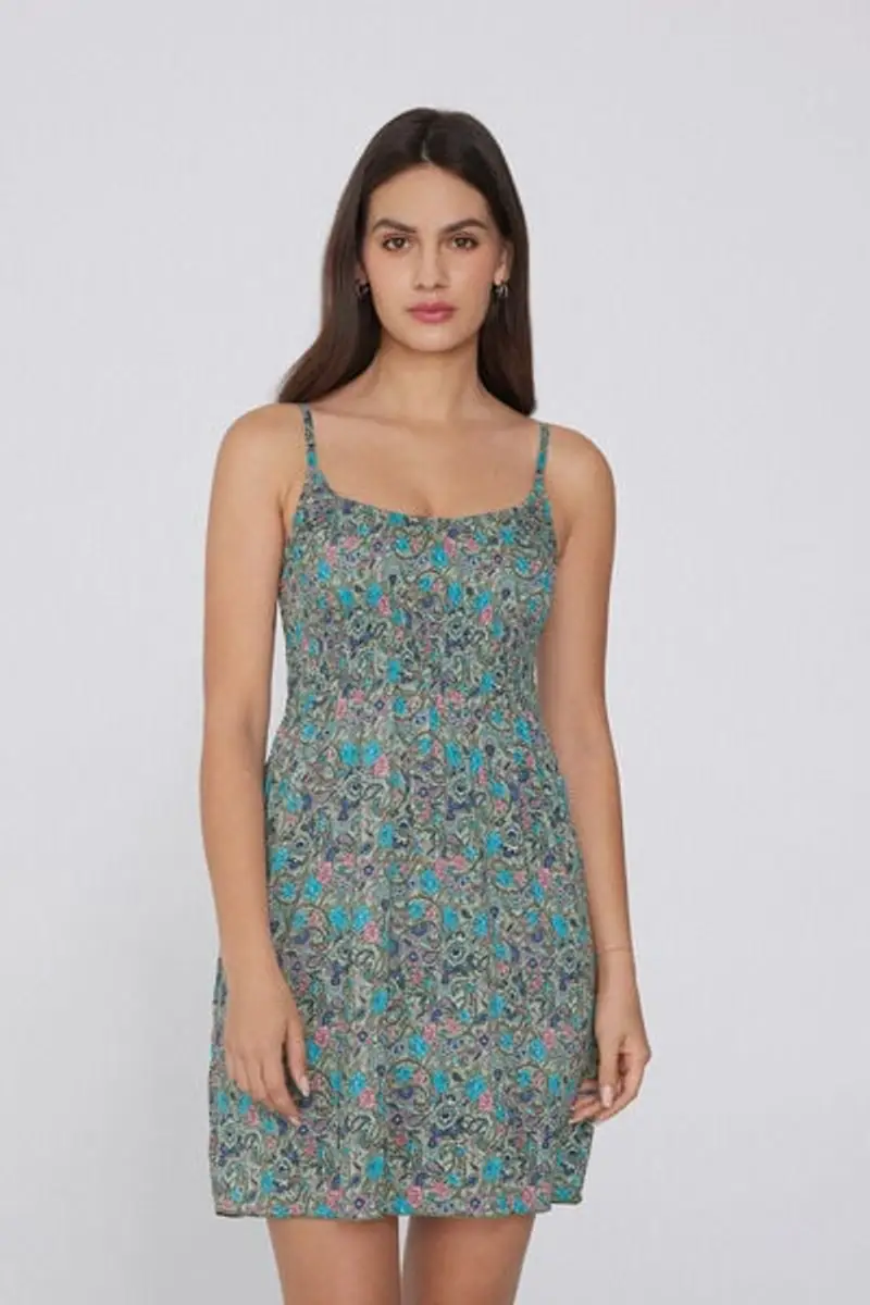 Tezenis Vestito Spalline Sottili Punto Smock in Viscosa Donna Azzurro