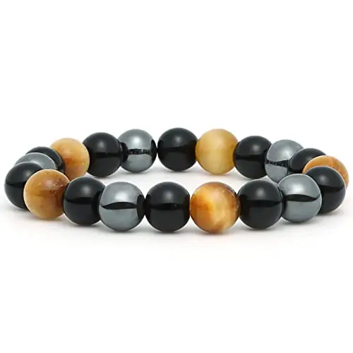 Thajaling Bracciale a tripla protezione, Bracciale con perline in magnetite, Braccialetto di perline tricolore da