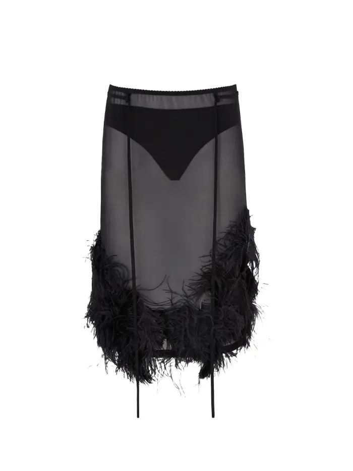 Gonna in tulle con piume NERO