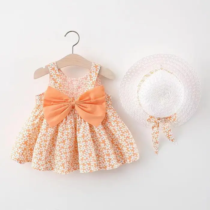37 colori vestiti estivi abiti da spiaggia per bambina moda casual stampa fiocco carino fiore abito da principessa set di abbigliamento per neonato 6-12m