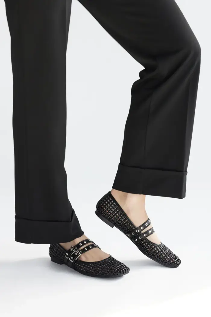 THE FIRST Ballerine nere intrecciate con fibbie IDE12 da Donna [NERO]