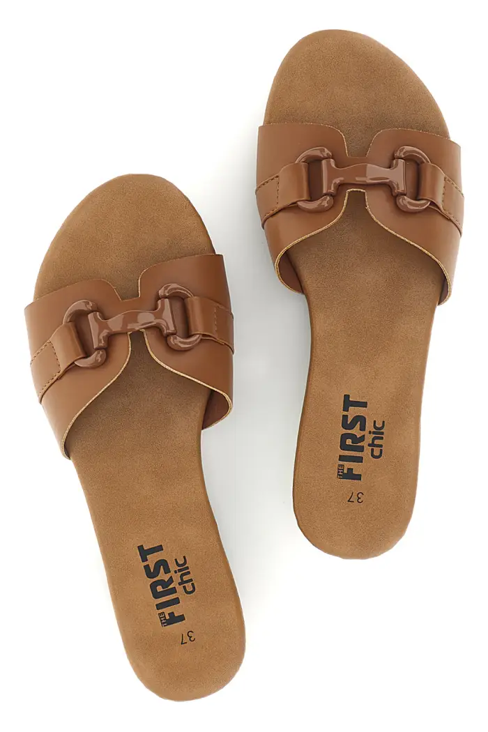 Ciabatte marroni con catena decorativa The first PREA441 [TAN]