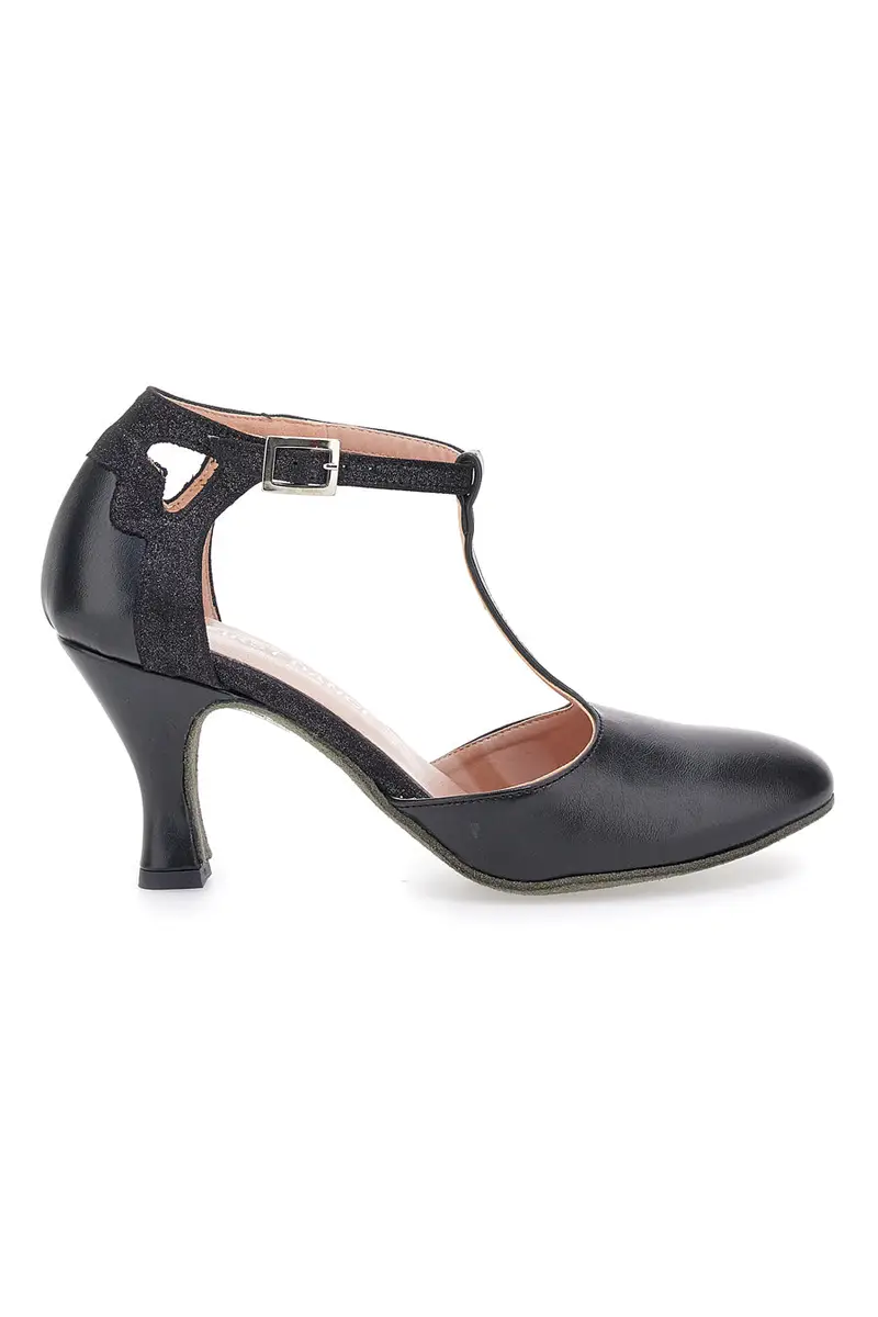 THE FIRST DANCE Scarpe nere con tacco e cinturino a T 6335 [NERO]