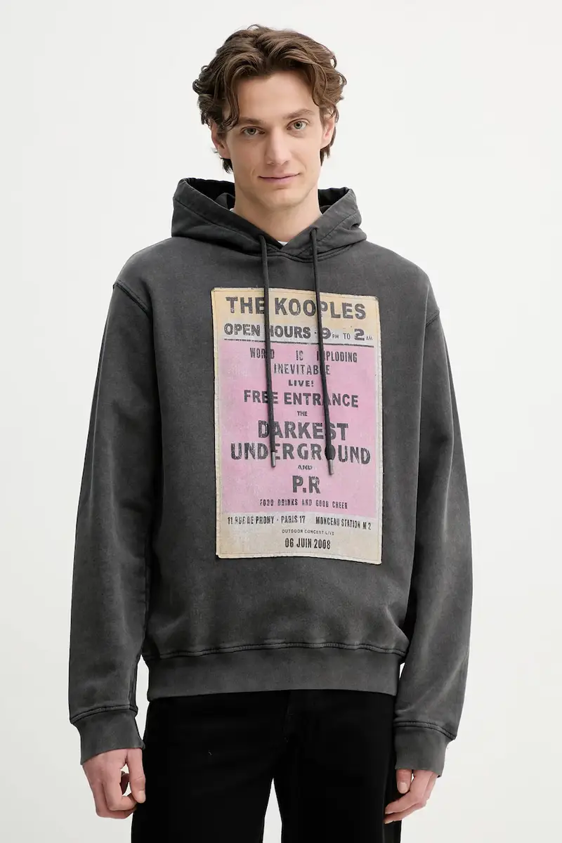 The Kooples felpa in cotone uomo colore grigio con cappuccio HSWE30013K