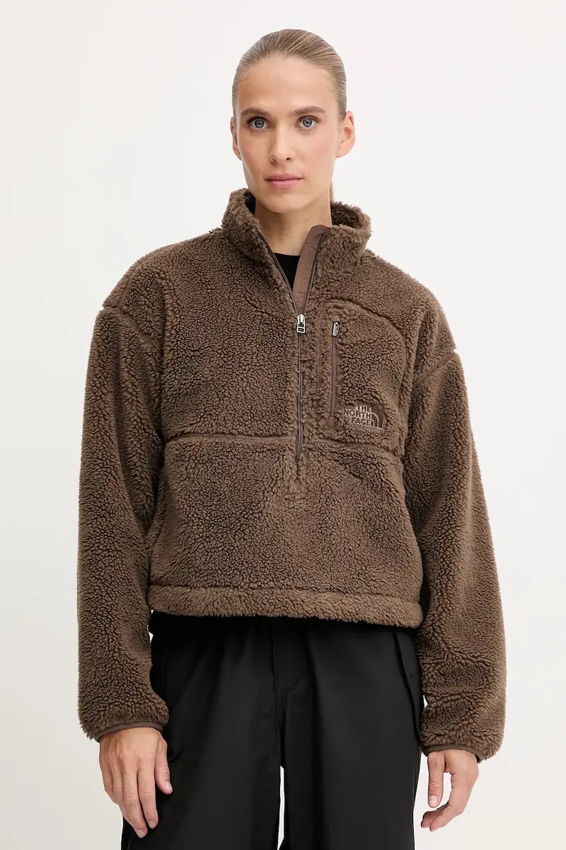 The North Face felpa in pile TNF Extreme Pile donna colore marrone con cappuccio NF0A88ZC1OI1