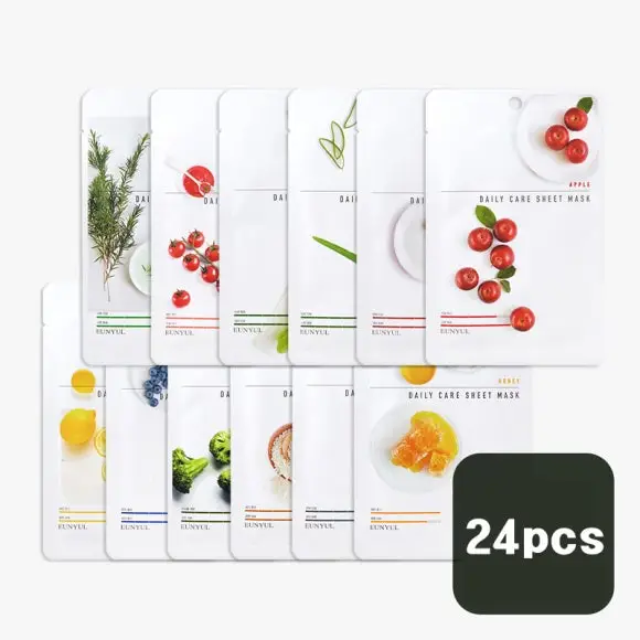 Confezione da 12 maschere in fogli per la cura quotidiana di eunyul (15 opzioni) 24PCS SET(12Types x 2)