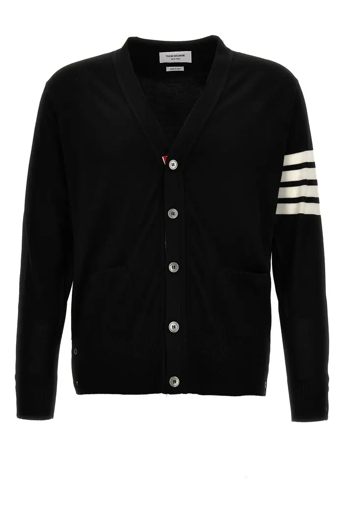 THOM BROWNE Cardigan Lana Bar Nero