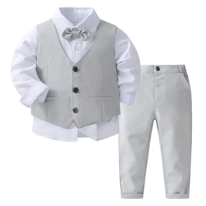 Tiaobug Completo formale da ragazzo in 4 pezzi, gilet, pantaloni, camicia elegante con colletto e papillon, completo da smoking per bambini