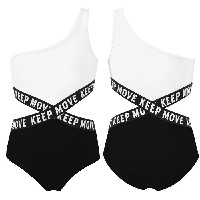 Tiaobug Costume da bagno da spiaggia per bambina, intero, con tracolla singola, per bambina 7-8Years nero