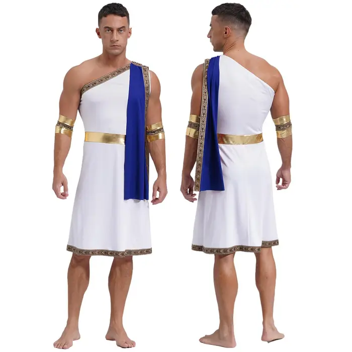 Tiaobug Costume da toga greco-romana da uomo senza maniche, costume da festa a tema per adulti con maniche 3XL blu