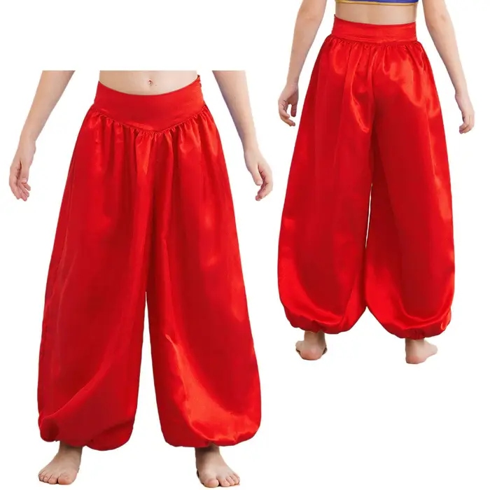 Tiaobug Pantaloni Harem di Raso per Bambina Costume Danza del Ventre Tribale Arabo da Principessa Pantaloni Palazzo a Gamba Larga