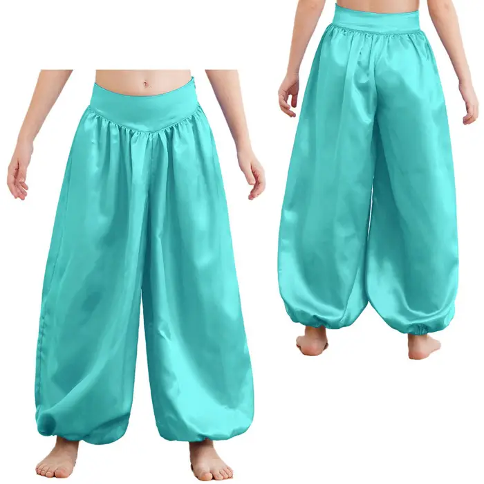 Tiaobug Pantaloni Harem di Raso per Bambina Costume Danza del Ventre Tribale Arabo da Principessa Pantaloni Palazzo a Gamba Larga