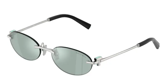 Tiffany Unisex TF3119D 600165 Occhiali da sole Metallo Argento Azzurro Rotonda Normale Specchiato
