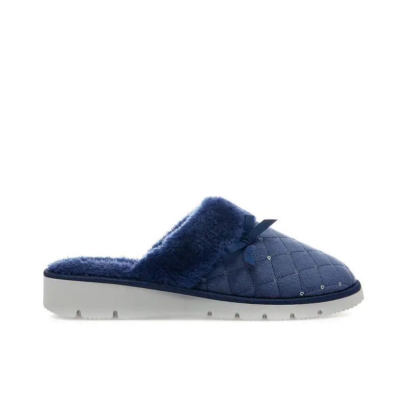 TIGLIO Ciabatte blu con peluche con paillettes e zeppina