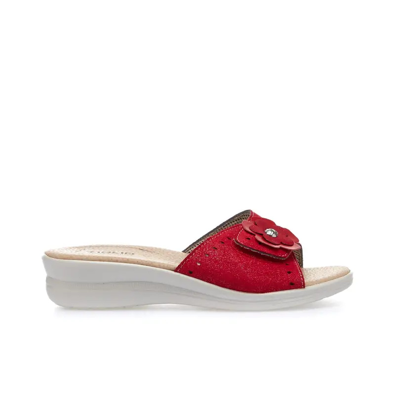 TIGLIO Ciabatte comfort rosse con velcro e fiore