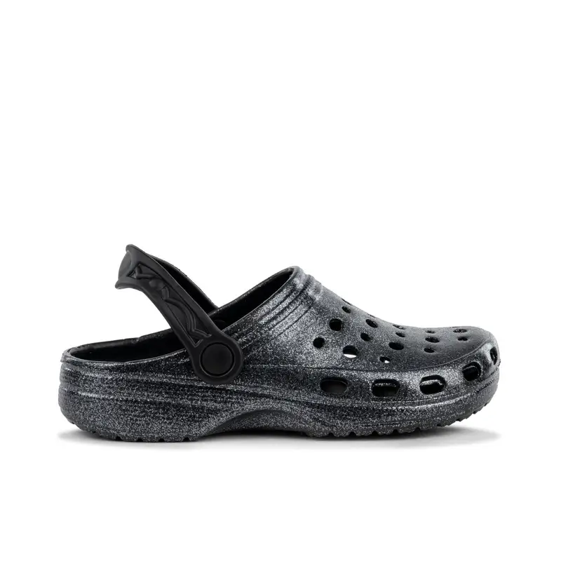 TIGLIO Ciabatte mare nere chiuse da donna in gomma con glitter