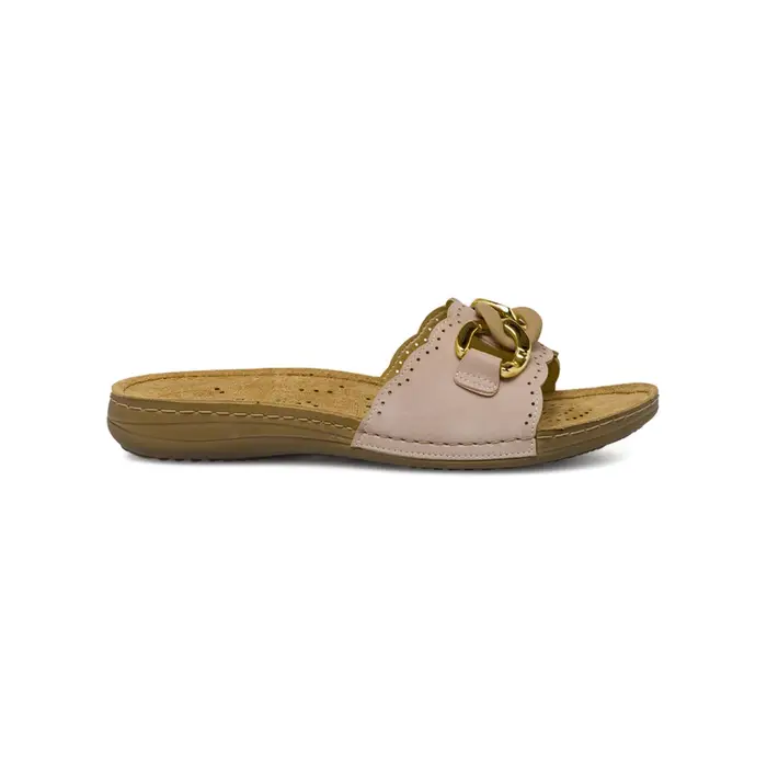 TIGLIO Ciabatte casa da donna beige in pelle con catena dorata