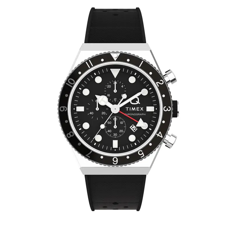Timex Orologio Q Three Time Zone Chronograph TW2V70000 Nero