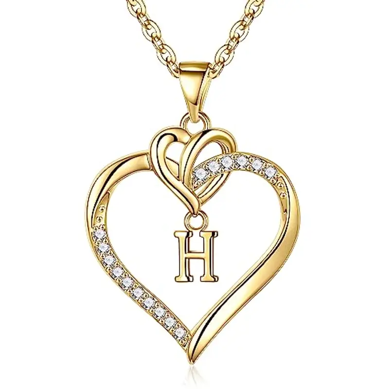 TINGN Collana con Ciondolo a Cuore da Donna, Catena a Cuore in Oro con Lettere Gioielli Catena con Iniziale H da Donna
