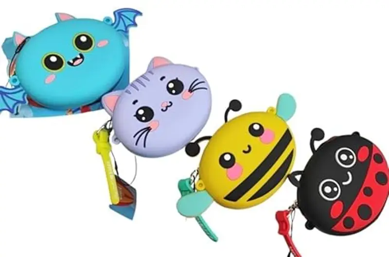 Tinta Unita MINI BORSA CON TRACOLLA KIDS BORSINA IN SILICONE POOL OVER API COCCINELLA GATTO PIPISTRELLO